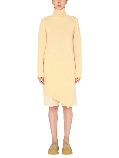 Jil Sander Yellow Knitted Turtle Neck Sweater In Multi