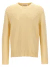 Jil Sander Crew Neck Wool Sweater With Side Slits In Yellow