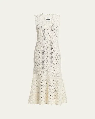 Jil Sander Zigzag Pointelle Knit Sleeveless Midi Dress In Gray