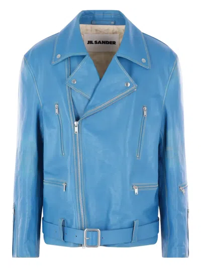 Jil Sander Zip Belted Jacket In Blue