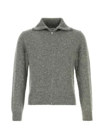 Jil Sander Zip-up High Neck Cardigan In Gray