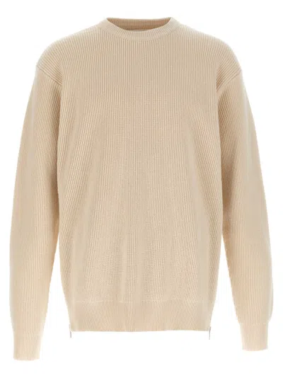 Jil Sander Zip-detail Cotton Sweater With Ribbed Texture In Neutral