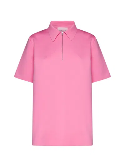 Jil Sander Zip Detailed Straight Hem Polo Top In Pink