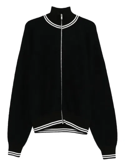 Jil Sander Zip-front Ribbed-trim Cardigan In Black
