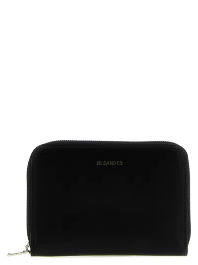 Jil Sander Zip Leather Wallet In Black
