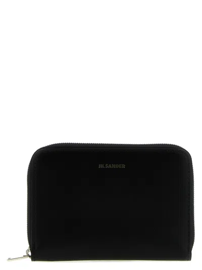 Jil Sander Zip Leather Wallet In Black