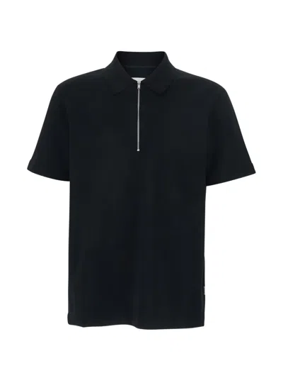 Jil Sander Men Black Polo Shirt With Classic Collar And Front Zip Closure In Cotton Man In Multi