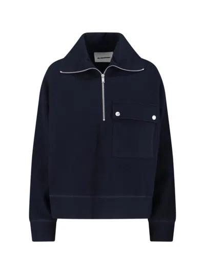 JIL SANDER ZIP SWEATER - NAVY BLUE