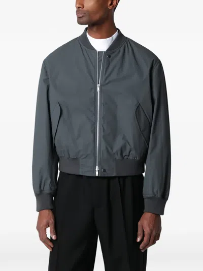 Jil Sander Grey Cotton Zip-up Bomber Jacket Men In Gray
