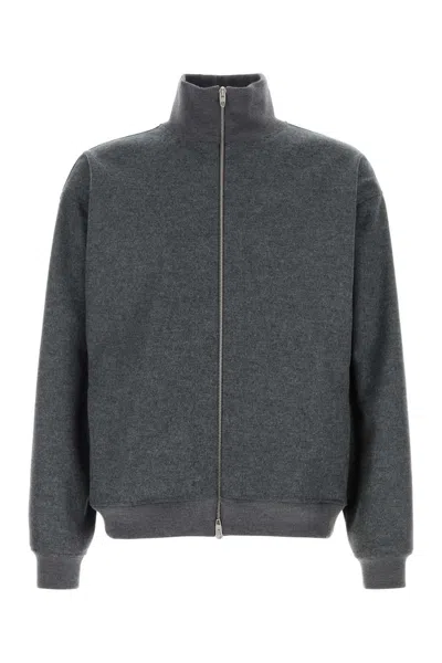 Jil Sander Wool High Collar Jacket Ribbed Cuffs Hem In Gray