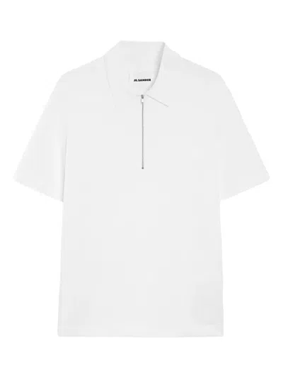 Jil Sander Short Sleeve Polo Shirt Zip Front In White