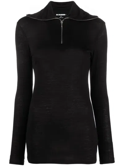 Jil Sander Zip-up Long Sleeve T-shirt In Black