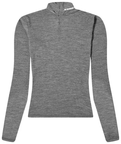 Jil Sander Zip-up Long Sleeve T-shirt In Grey