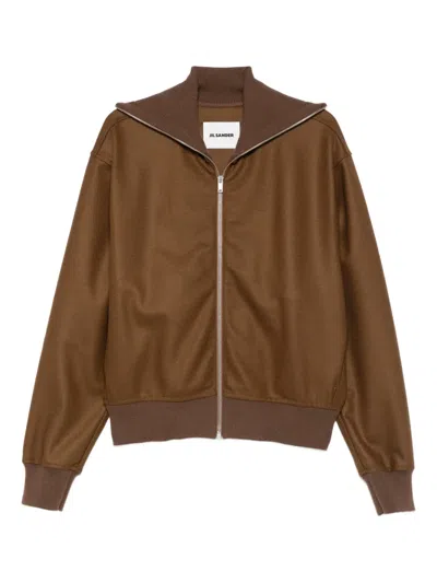 Jil Sander Zip-up Ribbed Bomber Jacket In Brown