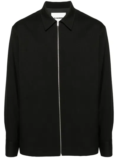 Jil Sander Zip-up Shirt In Black