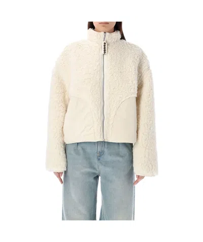 Jil Sander Zip-up Teddy Jacket In White