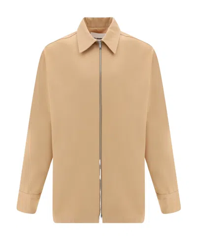 Jil Sander Zip-up Twill Overshirt In Nude