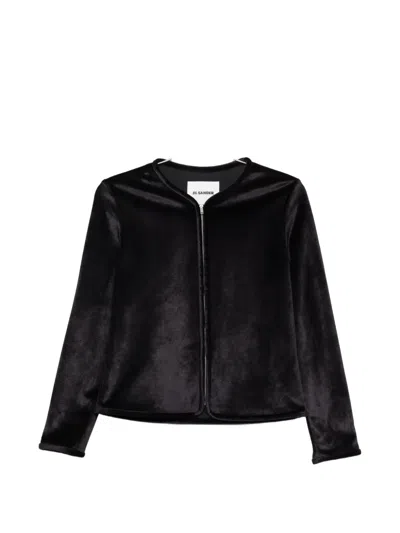 Jil Sander Zip-up Velvet Jacket In Black