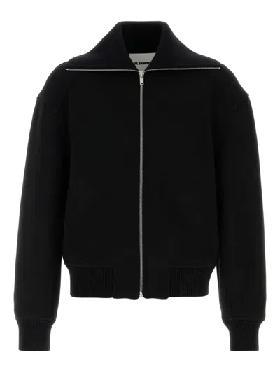 Jil Sander Zip-up Wool Bomber Jacket In Black