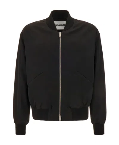 Jil Sander Zip-up Wool Bomber Jacket In Black