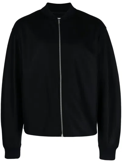 Jil Sander Zip-up Wool Bomber Jacket In Blue