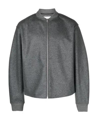 Jil Sander Zip-up Wool Bomber Jacket In Gray