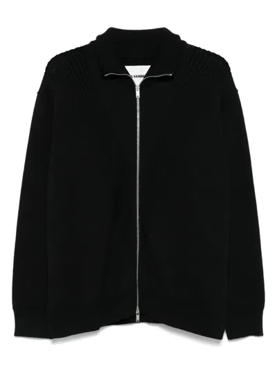 Jil Sander Black Wool Sweather With Zip Up Element