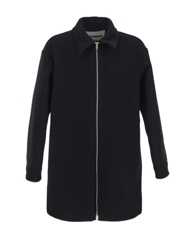 Jil Sander Zip-up Wool Coat In Black