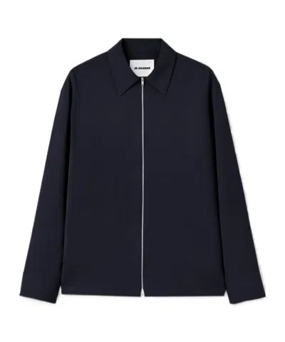 Jil Sander Zip-up Wool Shirt In Black