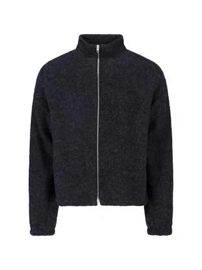 Jil Sander Textured Wool Zip Jacket With High Collar And Boxy Silhouette In Gray
