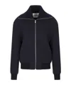 Jil Sander Wool Blend Bomber Jacket With High Collar In Blue