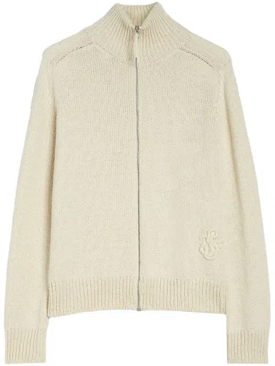 Jil Sander Zipped Cardigan In Neutrals