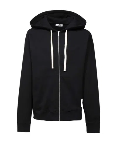 Jil Sander Zipped Cotton Hoodie In Black