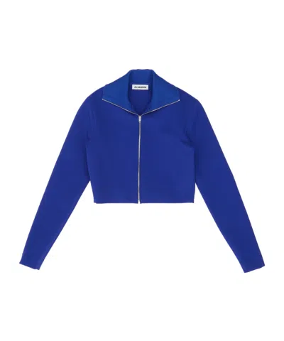 Jil Sander Zipped Cropped Jacket In Blue