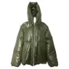 Jil Sander Zipped Hooded Down Jacket In Olive Polyamide In Green