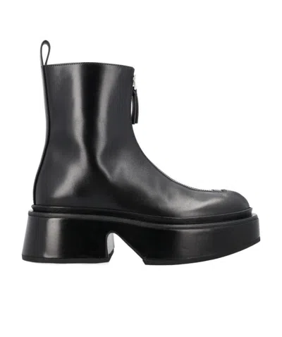 Jil Sander Zipped Leather Booties In Black