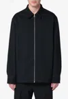 Jil Sander Black Zip-up Shirt With Contrasting Stitching In Tech Fabric Man In Black