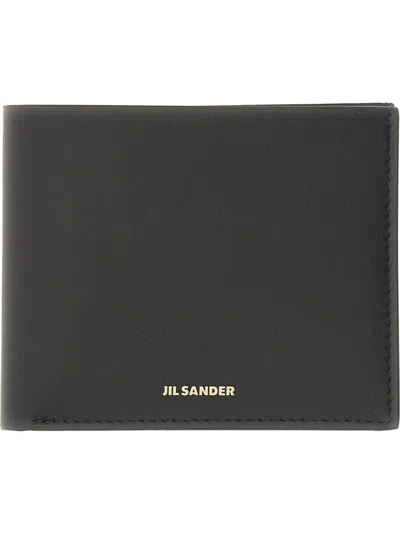 Jil Sander Logo Detailed Bi-fold Wallet In Black