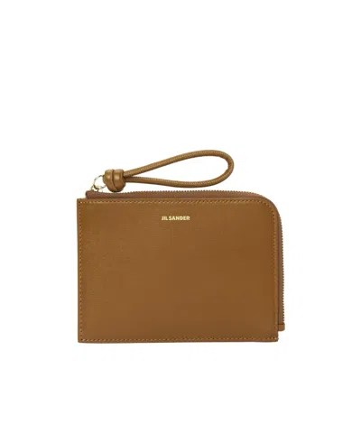 Jil Sander Zipper Card Holder In Brown