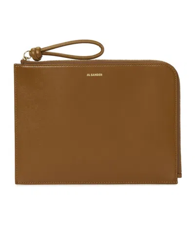 Jil Sander Zipper Clutch In Brown
