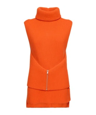 Jil Sander Zipper Detail Vest In Orange