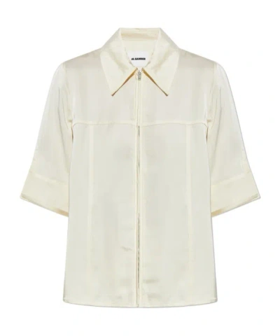 Jil Sander Zip-front Collared Shirt In Neutral