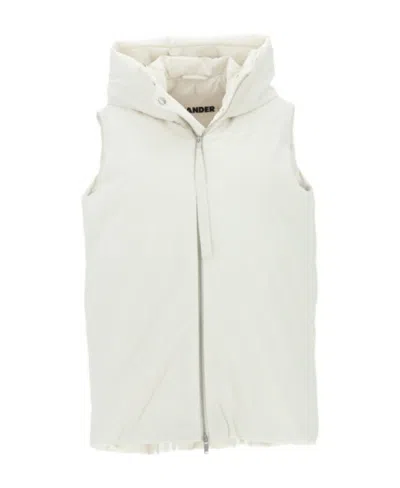 Jil Sander Zippered Hooded Down Vest In White