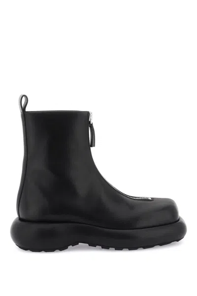 Jil Sander Zippered Leather Ankle Boots In Black