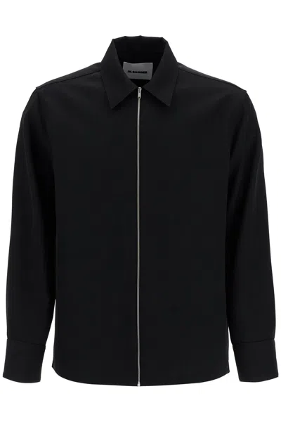Jil Sander Minimalist Zippered Wool Overshirt In Black
