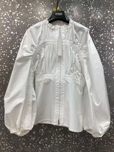 Jil Sander Zippered Puff Sleeve Shirt In White