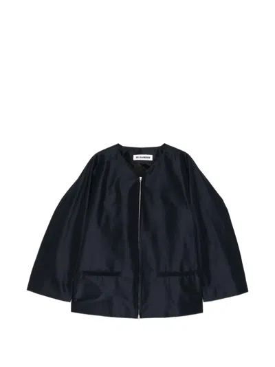 Jil Sander Zip-up Collarless Jacket In Blue