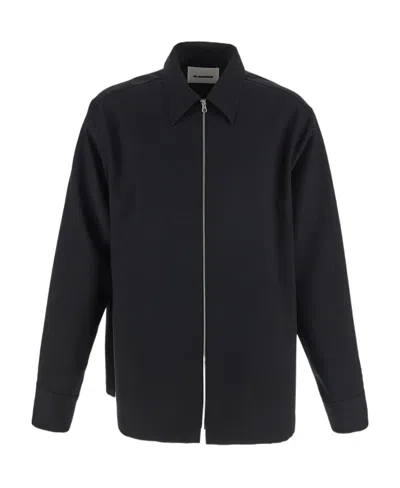Jil Sander Zip-up Cotton Shirt Jacket In Blue