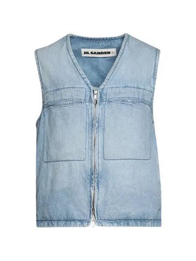 Jil Sander Zip-up Denim Gilet In Blue