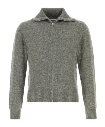 Jil Sander Zip-up High Neck Cardigan In Gray